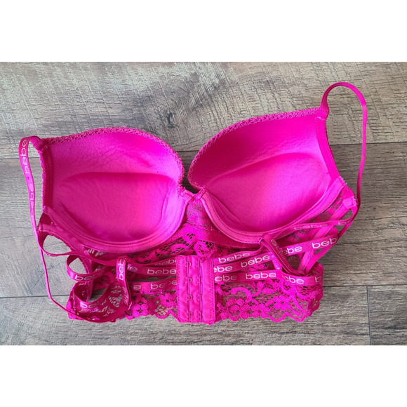 Bebe Bra 36C Underwire Floral Pink Lace Nylon‎ Spandex Blend Opaque - Picture 9 of 14